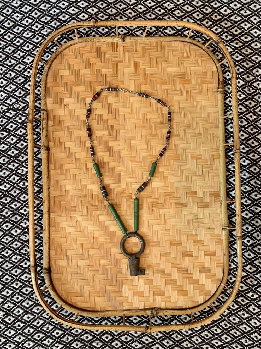 Original handmade Green Beaded Key Pendant Necklace - Women's Jewelry